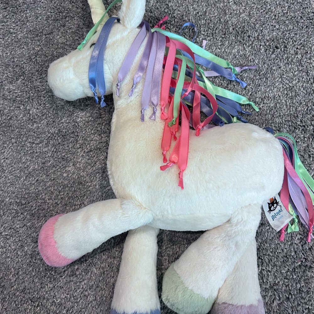 Jellycat Cream Unicorn with Rainbow Ribbons